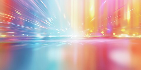 Wall Mural -  Abstract blurred background with light rays and rainbow colors, perfect for digital art, technology themes, and futuristic designs.