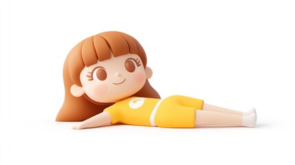 Wall Mural - A cute, cartoonish character with brown hair, lying down in a playful pose.