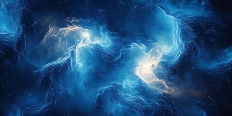 Wall Mural - beautiful abstract galaxy rendering in shades of electric blue and gold, showing swirling star patte