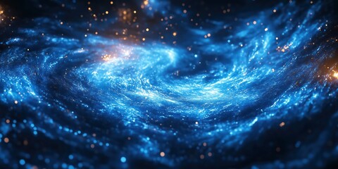 Wall Mural - beautiful abstract galaxy rendering in shades of electric blue and gold, showing swirling star patte