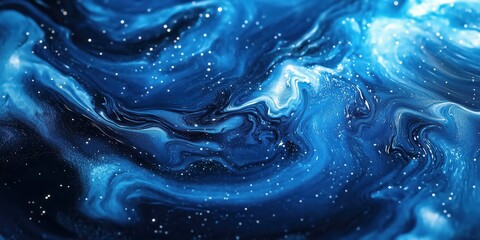 Wall Mural - beautiful abstract galaxy rendering in shades of electric blue and gold, showing swirling star patte