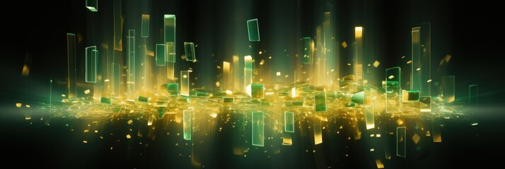 Sticker - Abstract Green and Gold Geometric Shapes with Light Reflections