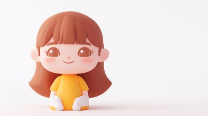 Wall Mural - A cute, stylized character with brown hair and a yellow outfit, designed for playful appeal.