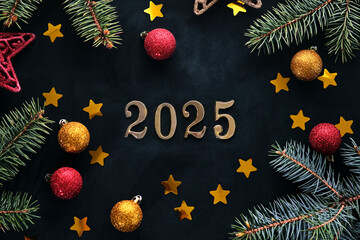 Wall Mural - new year 2025 background. number of the coming year in christmas decoration.