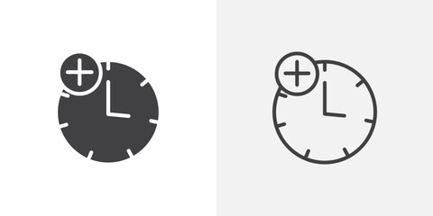 Poster - Extra hours icon in black filled and outlined style