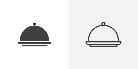 Poster - Food tray icon in black filled and outlined style