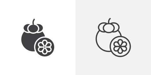 Poster - Mangosteen icon in black filled and outlined style