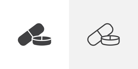 Poster - Medicine pills icon in black filled and outlined style