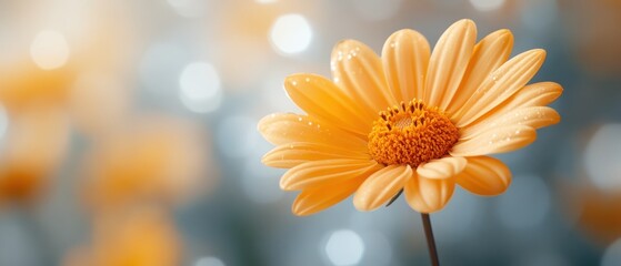 A Single Orange Flower with Water Droplets