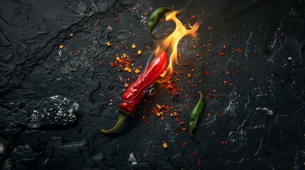 Wall Mural - Burning red hot chili pepper