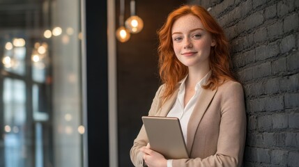 Wall Mural - The Confident Businesswoman With Tablet