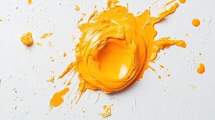 Wall Mural - A Large Swirl of Yellow Paint on a White Surface