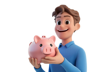 3D man holding piggy bank PNG for finance, savings, and business design