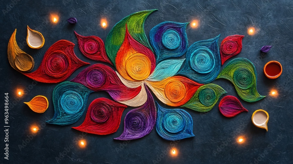 Foto de Stock Abstract rangoli with fluid patterns and blending colors ...
