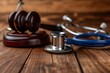 © Joaquin Corbalan - Malpractice law gavel rests next to a stethoscope on a wooden table, symbolizing medical legal issues in healthcare practices today