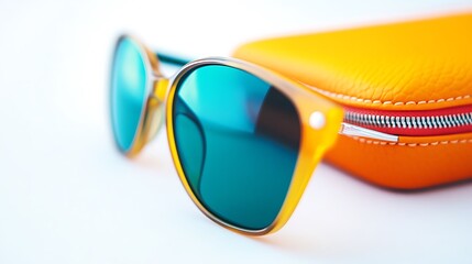 Sunglasses with Case   Blue Lenses   Orange Case