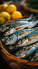 Wall Mural - Selective focus on fresh anchovy a marine fish used as an appetizer