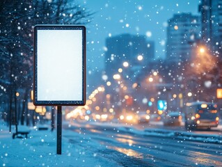 billboard, banner with free space for text on winter evening city background, photo, banner, template, flyer, letterhead, background, postcard