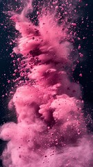 Wall Mural - Pink powder splash on black background with close up of brush