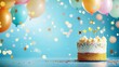© KENZOGROW - Goldglittered birthday cake with colorful balloons and shimmering stars, vibrant celebration background
