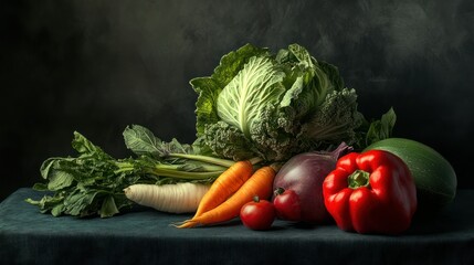 Wall Mural - Still Life of Vegetables on a Dark Tabletop