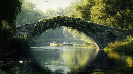 Wall Mural - Stone Arch Bridge Over a Tranquil River