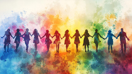 Canvas Print - colorful silhouettes of children