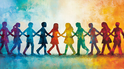 Canvas Print - colorful silhouettes of children