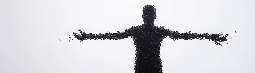 Wall Mural - A person breaking free from toxic chains, representing liberation from negative influence, powerful imagery, isolated on white background