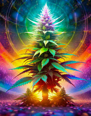 Wall Mural - Psychedelic illustration of a hemp leaf