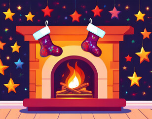 Fireplace Christmas Eve Holiday Illustration