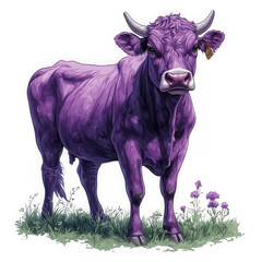 Purple cow with grass showing all body isolated on a transparent background png file no background png file