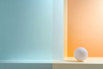 Wall Mural - a simple yet elegant image featuring a white sphere resting on a pale yellow platform against a back