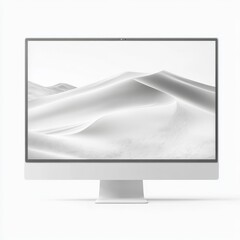 Creating a blend of modern technology and natural beauty, a sleek computer monitor displays a serene landscape.