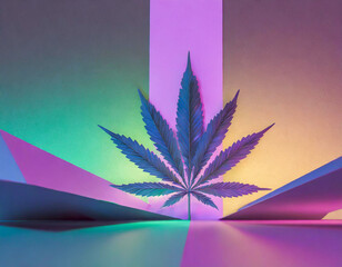 Wall Mural - Psychedelic illustration of a hemp leaf