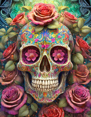Wall Mural - Psychedelic human skull