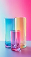 Wall Mural - Colorful glass cups with neon background