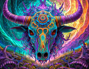 Wall Mural - Psychedelic buffalo skull