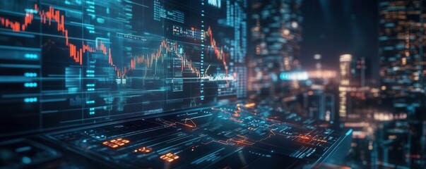 Stock market display with real-time data and graph spikes, stock market, global financial trading scene