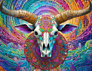 Wall Mural - Psychedelic buffalo skull