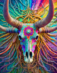 Wall Mural - Psychedelic buffalo skull