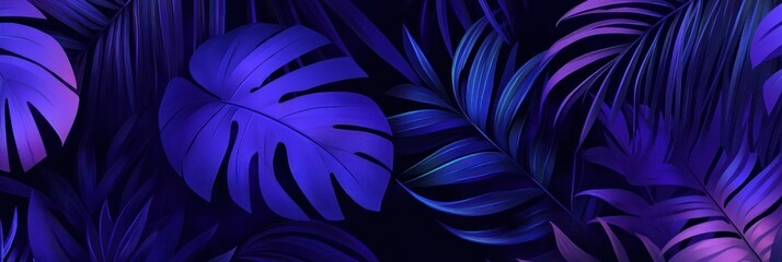 Poster - Close-up of Lush Tropical Leaves Glowing in Ultraviolet Light