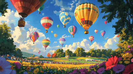 Breathtaking Hot Air Balloon Festival: Colorful Balloons Over Scenic Landscapes
