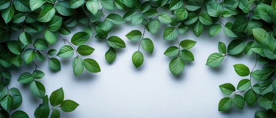 Wall Mural - Green Leaves Bordering a White Background