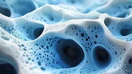 Wall Mural - The image is of a blue and white foam with many bubbles