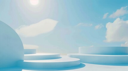 A blue sky with white clouds and a sun in the background