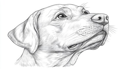 Hand drawn line art engraving of a farm dog head Modern illustration