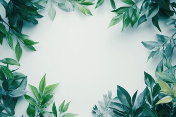 Wall Mural - A green leafy border with a white background