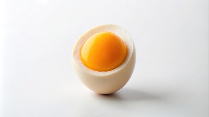 Half of a chicken egg isolated on a white background with a minimalist approach featuring a smooth surface and a clear division between the yolk and the egg white, smooth, protein