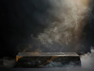 Wall Mural - A black stone with smoke coming out of it. The smoke is white and it is very thick